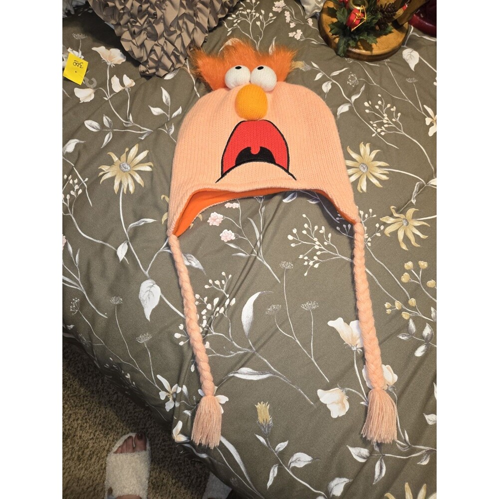 Disney Parks Muppets Beaker Knit Hat Orange Fleece Lined